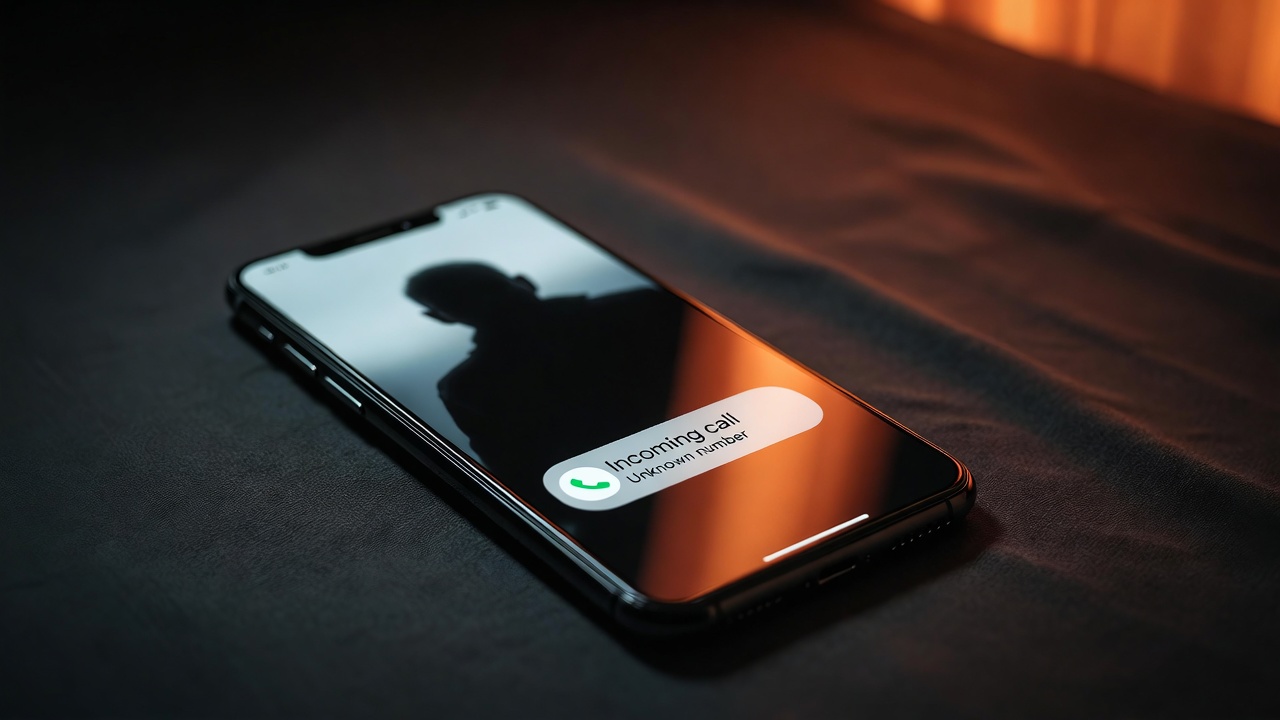 Phone showing an incoming call from an unknown number