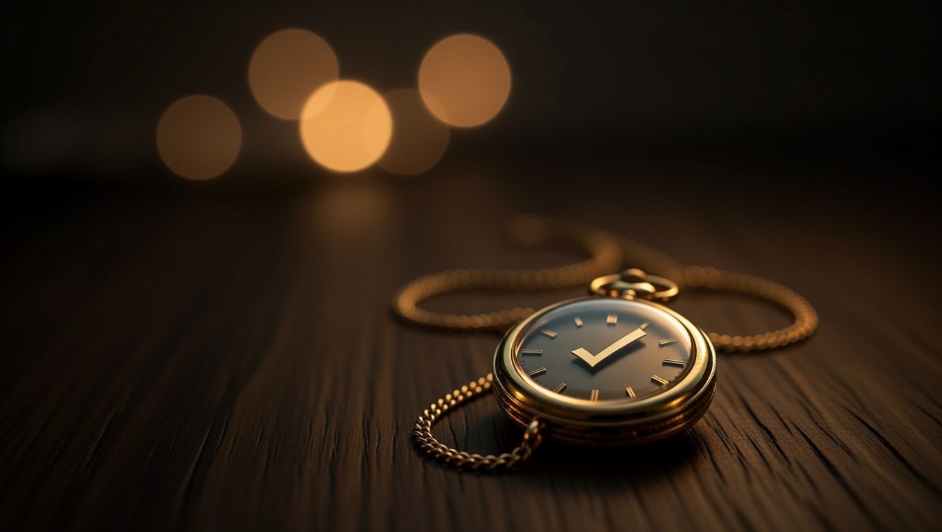 Gold pocket watch on a wooden table